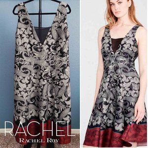 RACHEL Rachel Roy Black and Red Sleeveless V-Neck Midi Dress